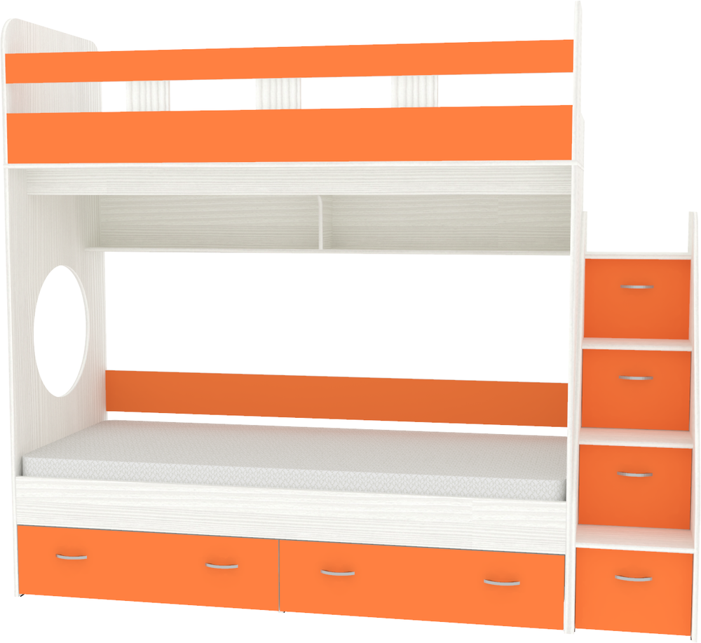 Двухъярусная кровать КарИВи Юниор 1 80x160 Белое Дерево Оранжевый
