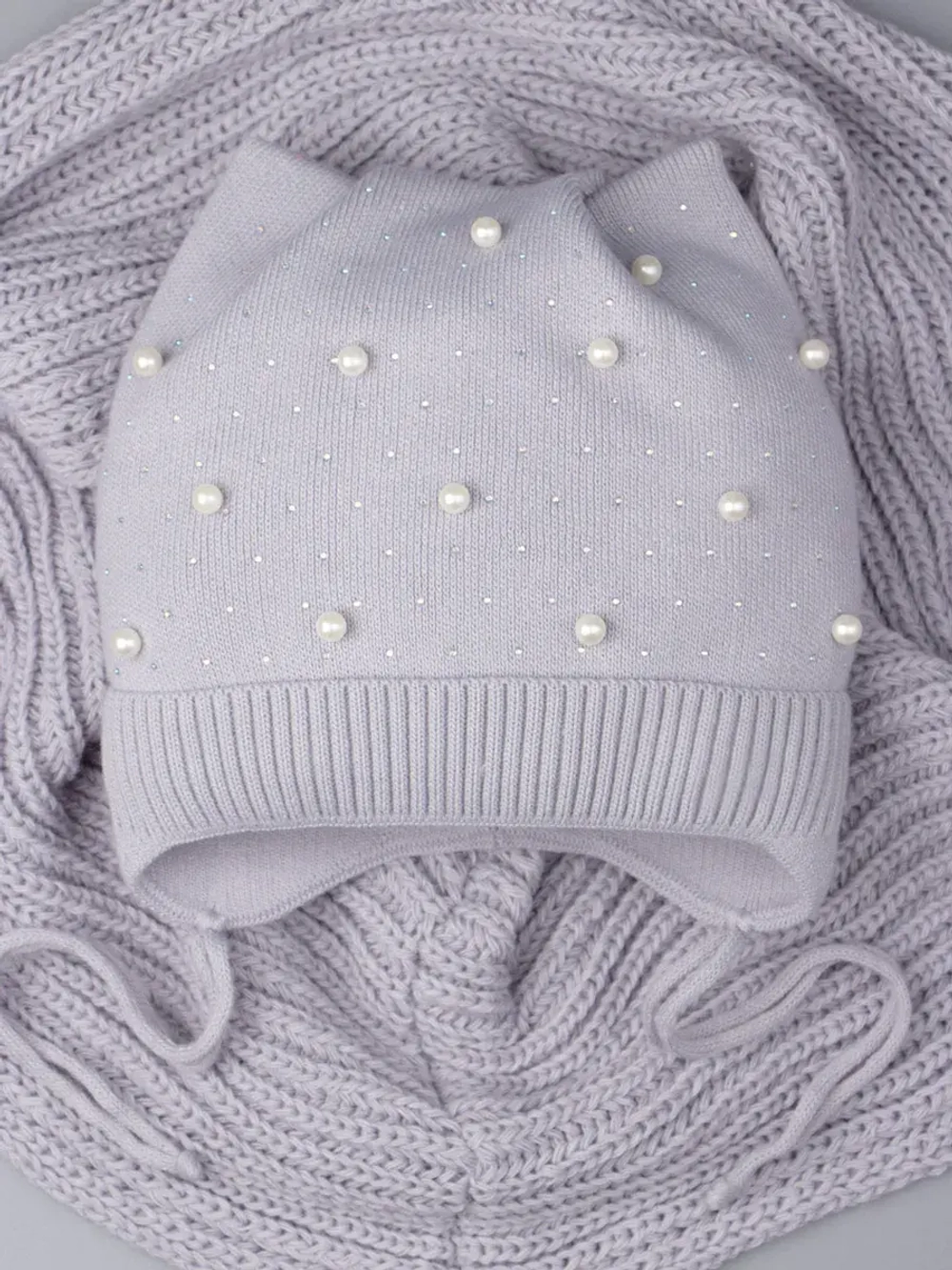 Шапка для девочки осенняя и снуд ушками