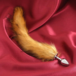 Серебристая анальная пробка с каштановым хвостом (Цвет: серебристый)