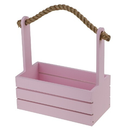 Ящик (дерево) с ручкой 24,5x13xH27см (Розовый)