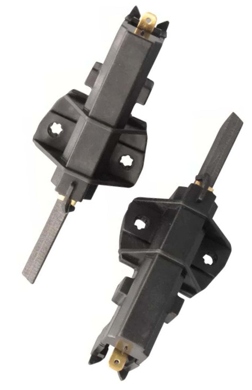 Две щетки двигателя стиральной машины 5x13.5x35 мм в чёрном корпусе КРЕПЛЕНИЕ ПЕРПЕНДИКУЛЯРНО Indesit, LG, Zanussi, Samsung, 5x13.5x35 мм (комплект 2 шт.)