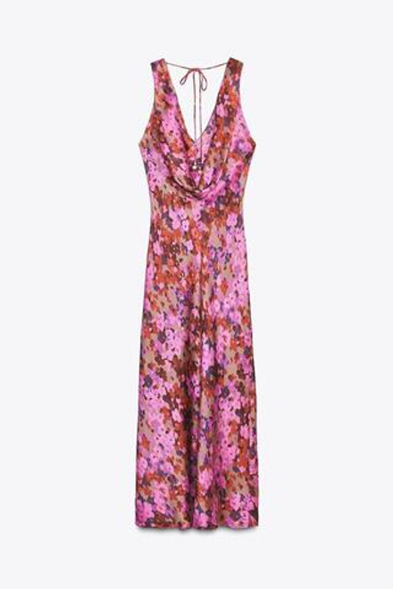 ZARA ПЛАТЬЕ МИДИ С ЦВЕТОЧНЫМ ПРИНТОМ, РАЗНОЦВЕТНЫЙ