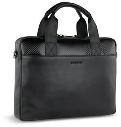 Стильный премиальный мужской портфель чёрного цвета из натуральной кожи BUGATTI 49221001