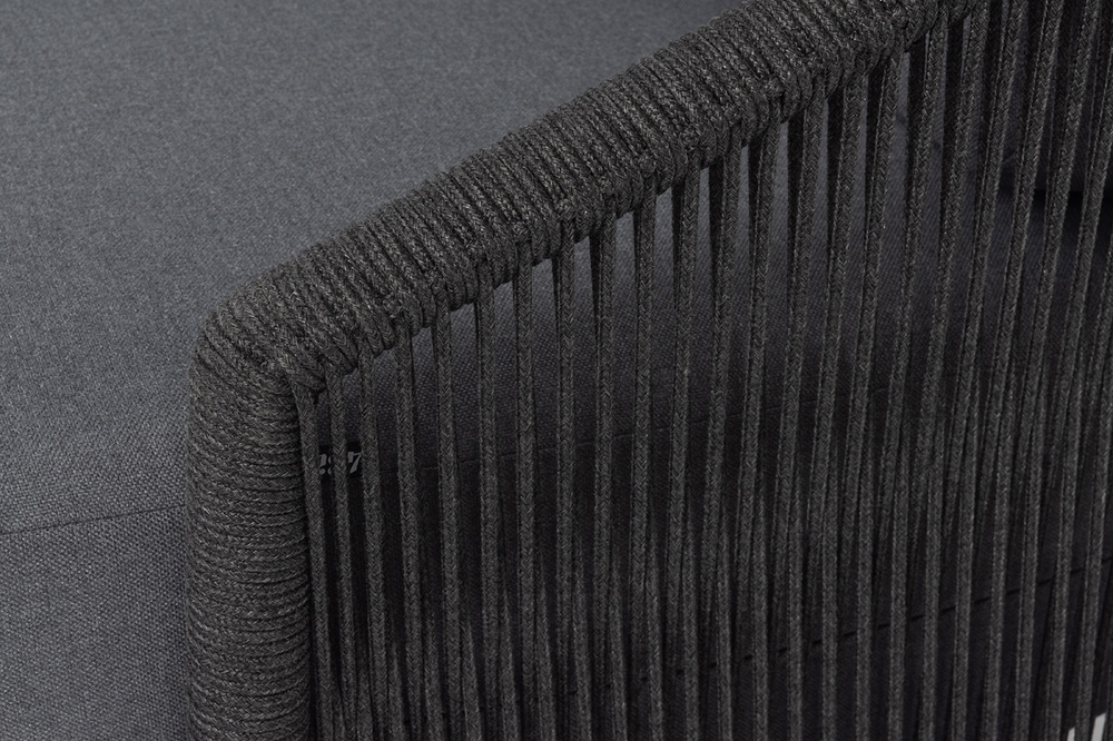 "Верона" левый модуль плетеный из роупа, каркас алюминий темно-серый (RAL7024) муар, роуп темно-серый круглый, ткань темно-серая 027, L131х89