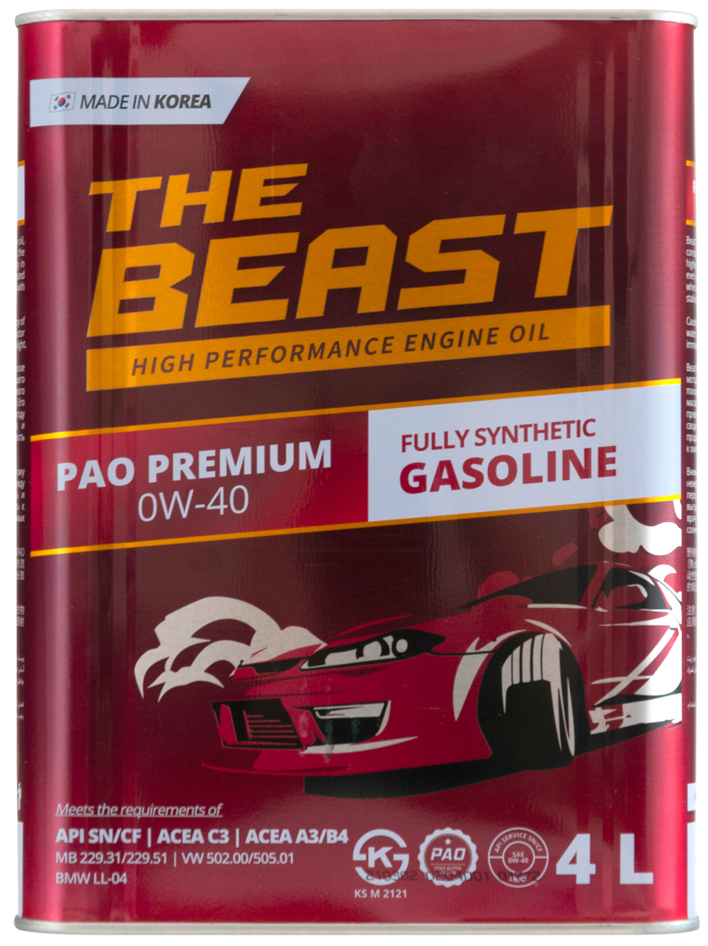 Масло моторное синтетическое THE BEAST 0W40 PAO PREMIUM  4л