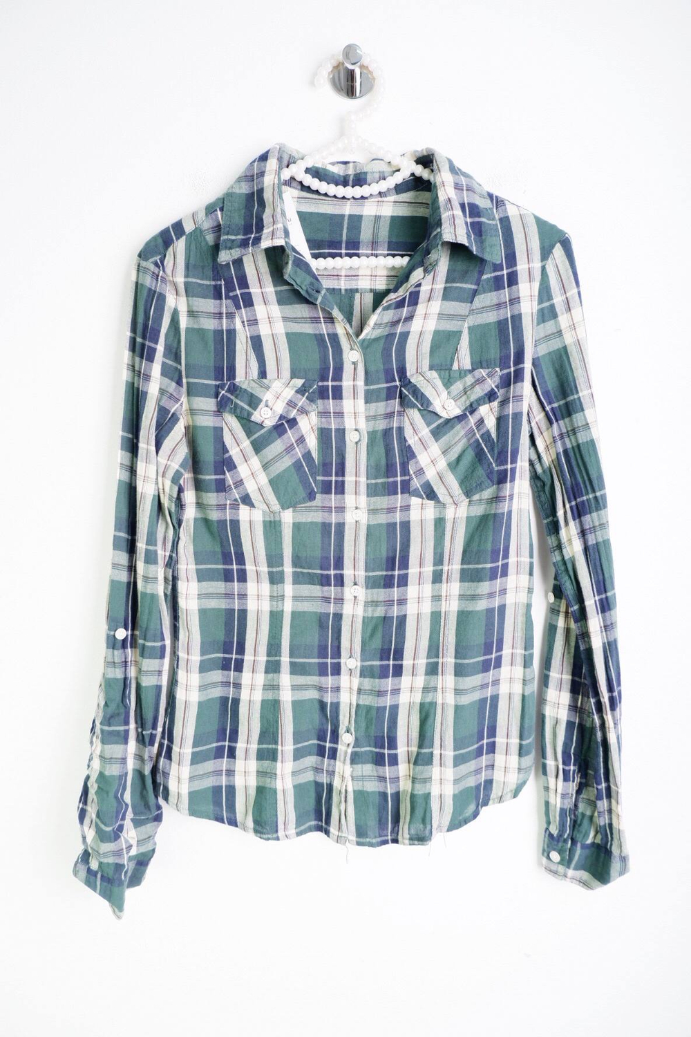 Рубашка в модную клетку, визуально на 40 размер