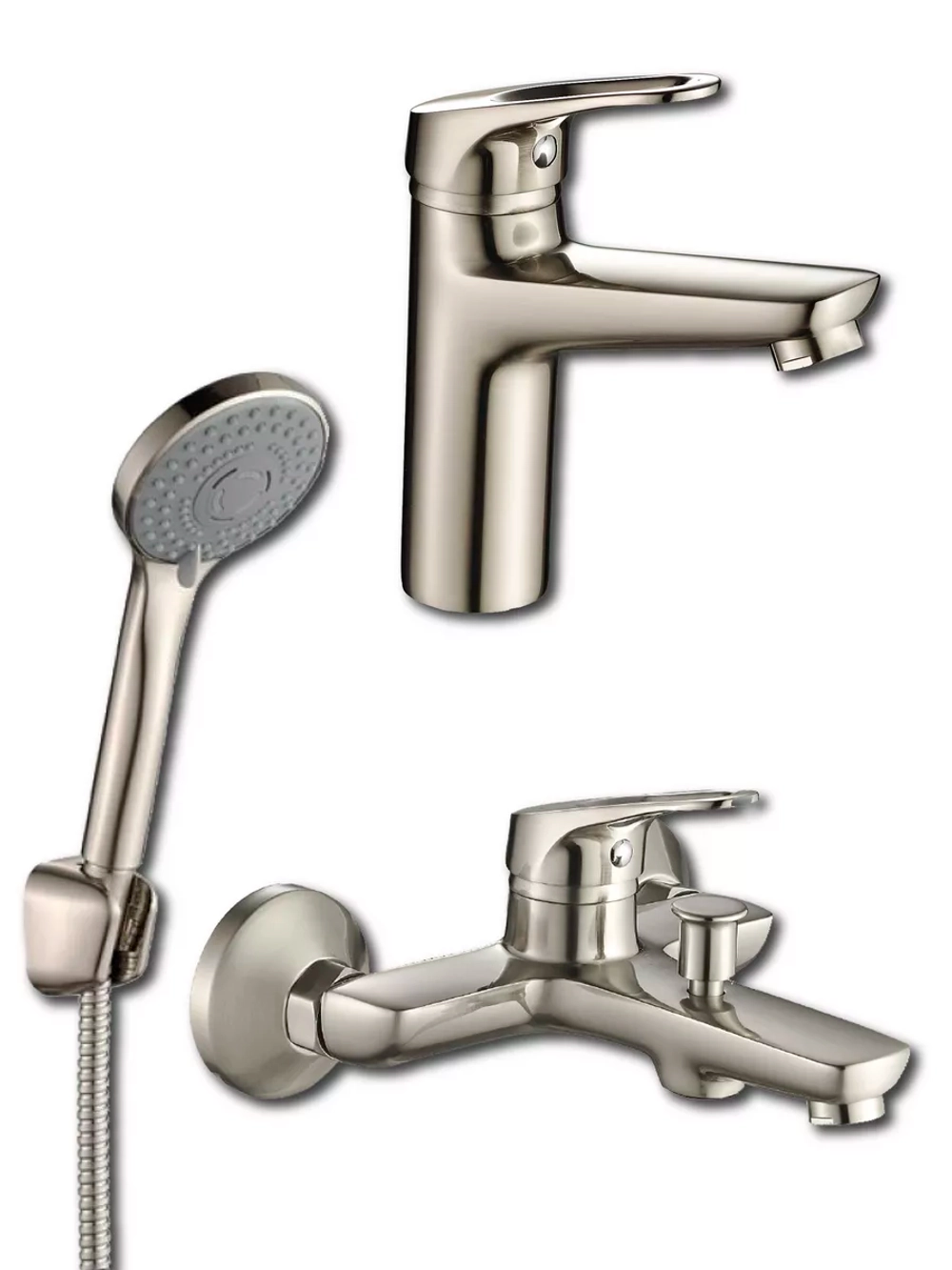 Комплект смесителей для ванны с душем 3 в 1, сатин