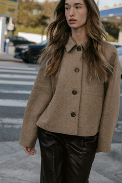 ZARA КОРОТКОЕ ПАЛЬТО ИЗ СМЕСОВОЙ ШЕРСТИ, ТЕМНЫЙ СЕРО-КОРИЧНЕВЫЙ