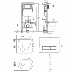 Унитаз подвесной Orange CI07-150W+APB244 безободковый, с крышкой микролифт, с инсталляцией, белый/кнопка черная