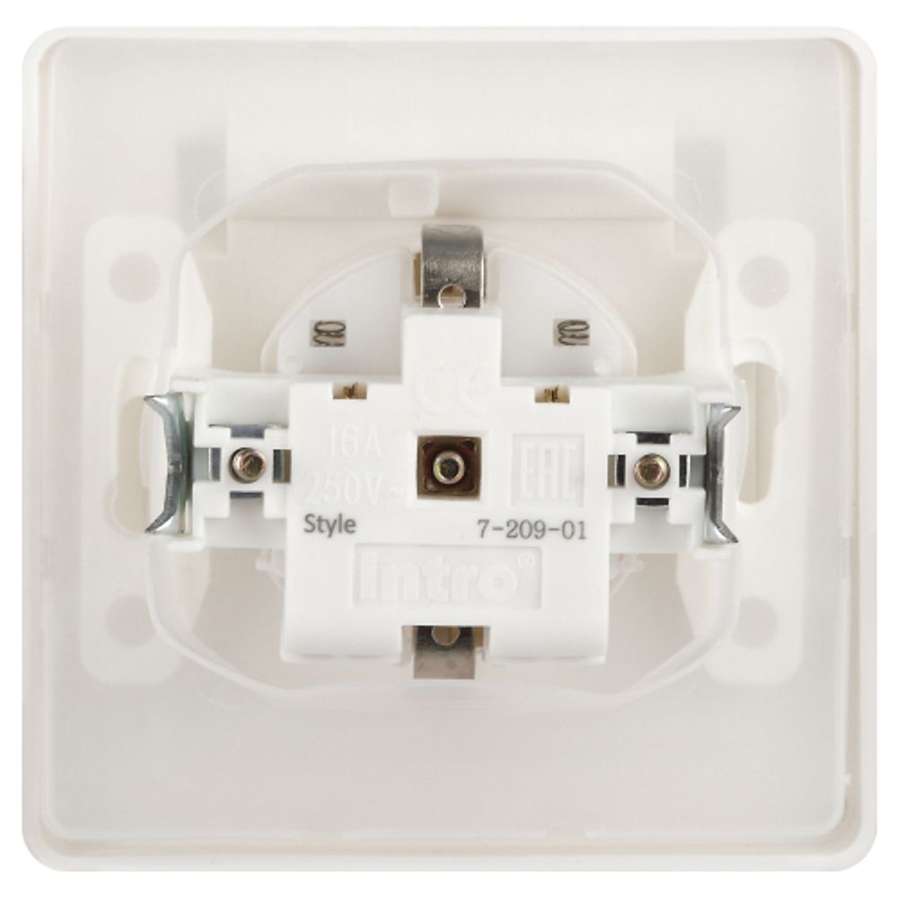 Розетка Intro Style 7-209-01 2P+E Schuko с крышкой штор., 16А-250В, IP44, СУ, белый