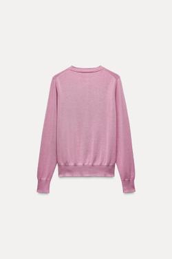 ZARA ОДНОТОННЫЙ ТРИКОТАЖНЫЙ КАРДИГАН С ЗОЛОТИСТЫМИ ПУГОВИЦАМИ, ПУДРОВО-РОЗОВЫЙ