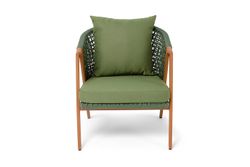 "Амстердам" кресло плетеное из роупа, каркас алюминий, роуп зеленый круглый, ткань зеленая