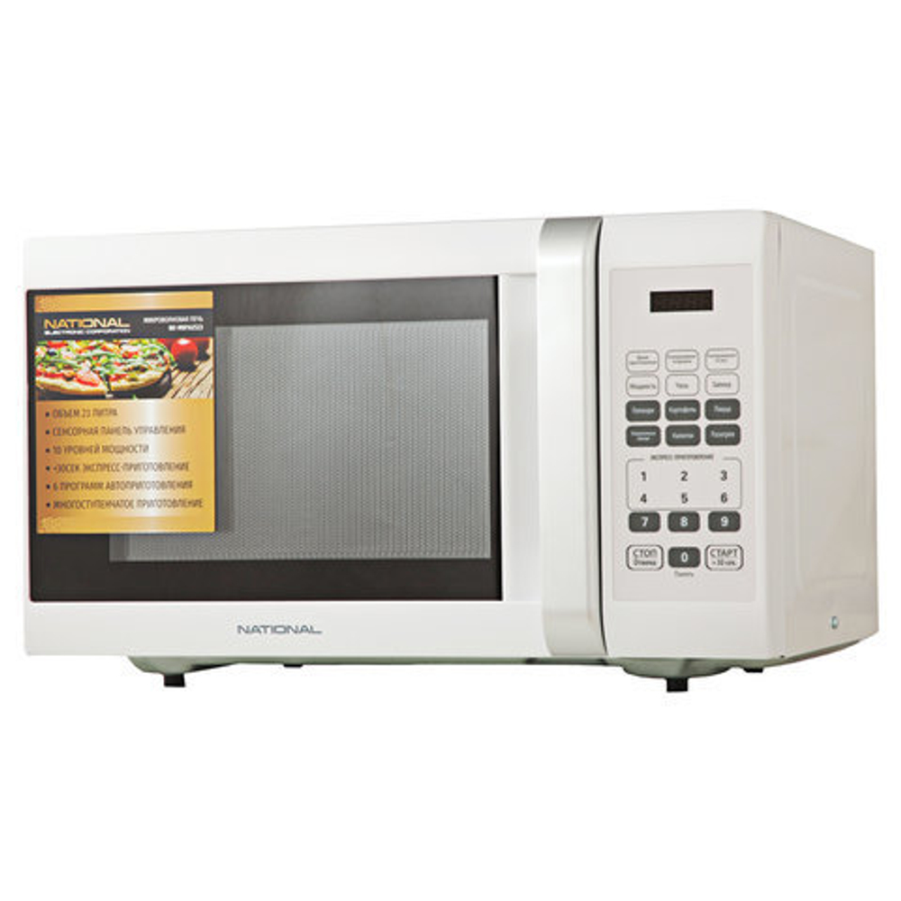Микроволновая печь NATIONAL NK-MW162S23, объем 23 л, мощность 800 Вт, таймер, сенсорное управление, белая