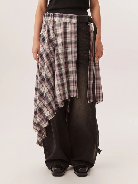 Юбка-саронг в клетку серо-розового цвета