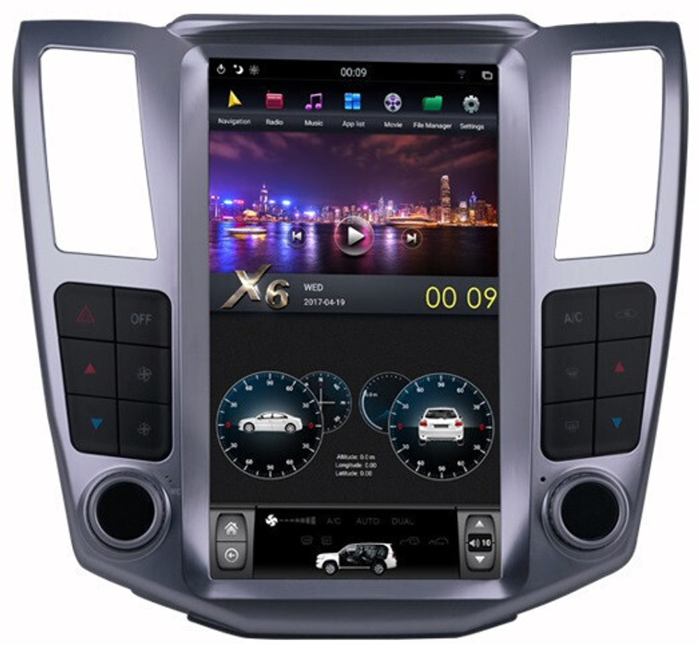 Магнитола для Lexus RX 2003-2009, Toyota Harrier XU 30 2003-2013 (цвет рамки серый) - Carmedia ZF-1278S-GE вертикальный экран в стиле "Тесла" на Android 13, 8Гб+128Гб, CarPlay, 4G SIM-слот