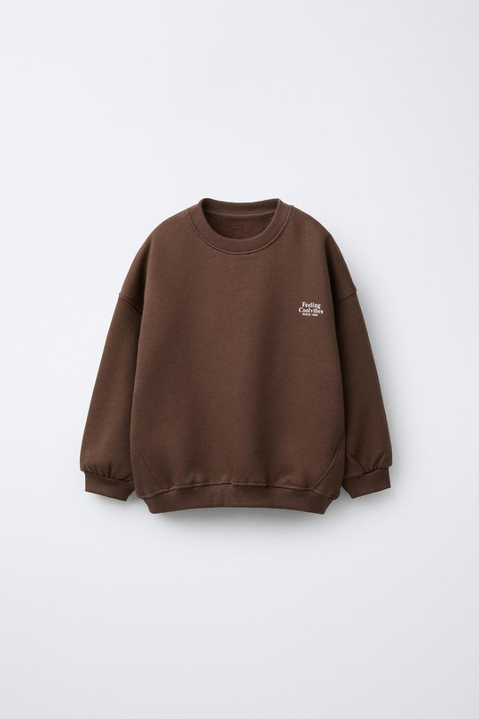 ZARA БАЗОВАЯ ТОЛСТОВКА С НАДПИСЬЮ, КОРИЧНЕВЫЙ