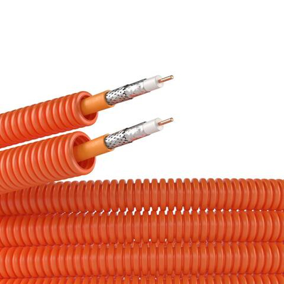 Электротруба ПНД гибкая гофрированная д. 20 мм, цвет оранжевый, скабелем Паракс РК 75-4,8-319, 100 м