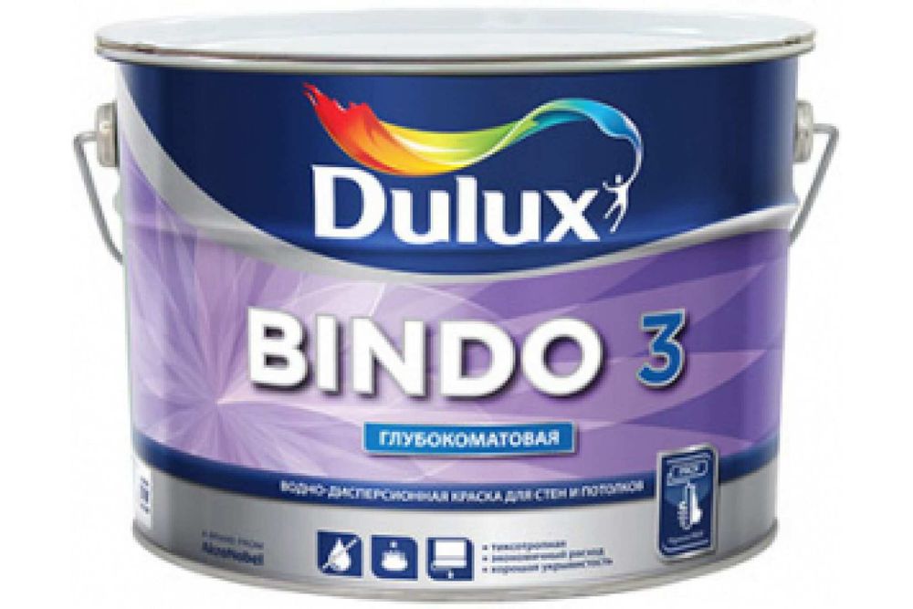 Краска DULUX BINDO 3 для потолка и стен, матовая, белая, Баз BW 1л 5309019