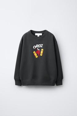 ZARA ТОЛСТОВКА С ПРИНТОМ «СКЕЙТ», ТЕМНЫЙ АНТРАЦИТ