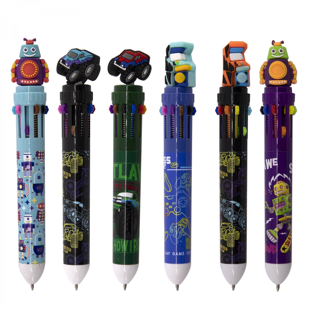 Ручка шариковая Alingar "Робо микс", автомат, 10 цветов, 0,5 мм, круглый, цветной, пластиковый корпус, картонная упаковка