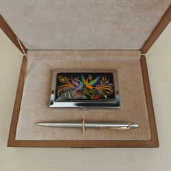 Набор подарочный "Две Жар-птицы" с ручной росписью в футляре