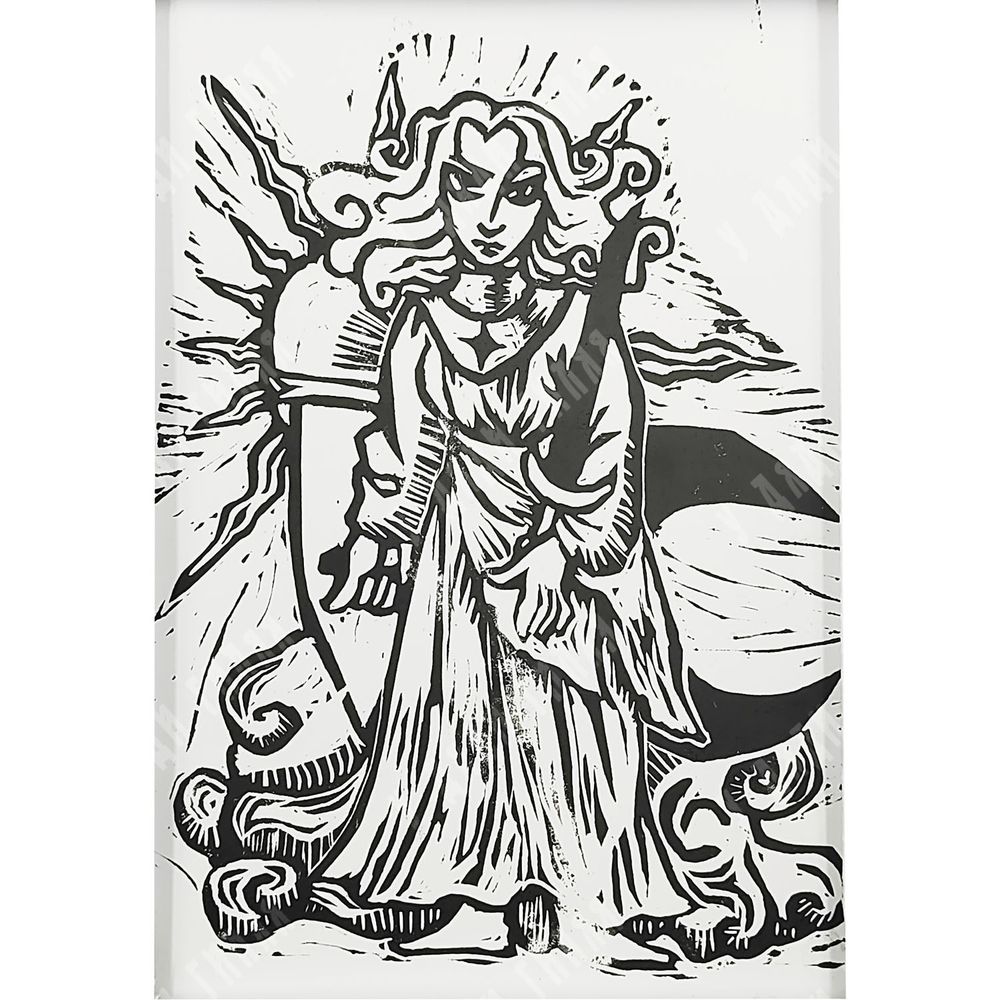 Пономаренко Г. E. Небесный Воитель. Линогравюра. Россия, 2025