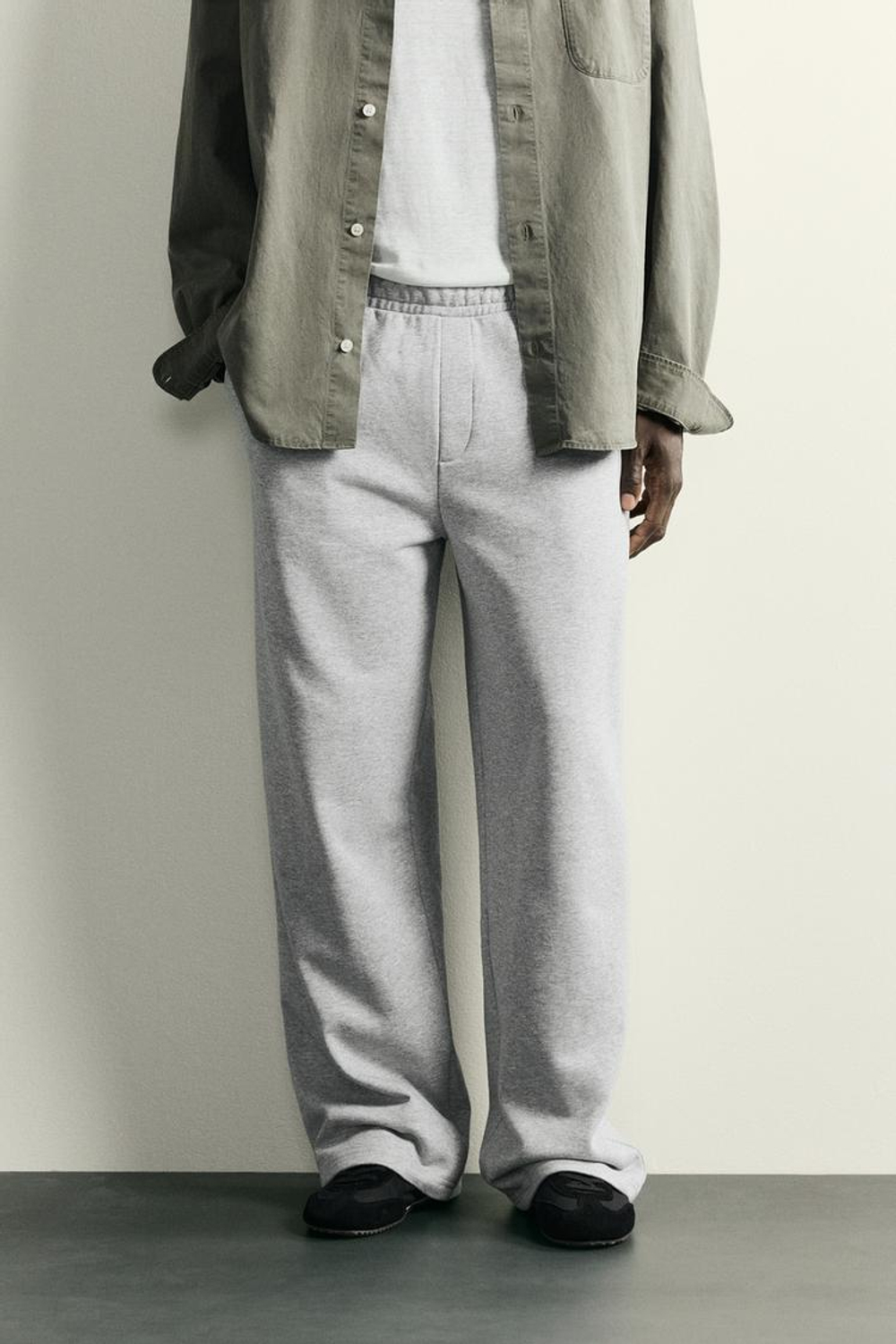 ZARA ДЖОГГЕРЫ WIDE-FIT, СЕРЫЙ МЕЛАНЖ