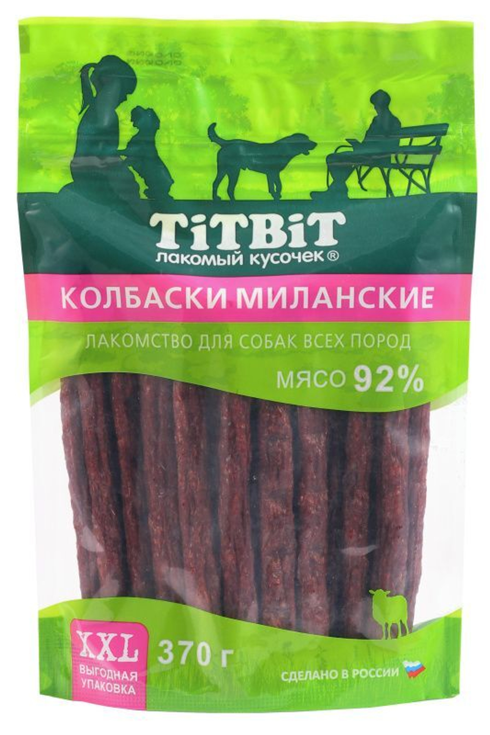 Лакомство TiTBiT для собак Колбаски Миланские, выгодная упаковка XXL 370 г х 2 упаковки