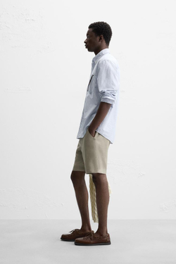 ZARA ШОРТЫ ИЗ 100% ЛЬНА, ТЕМНО-БЕЖЕВЫЙ