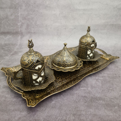 Кофейный набор "Lale" на 2 персоны с лукумницей и подносом/ACAR. Турция (бронзовый)
