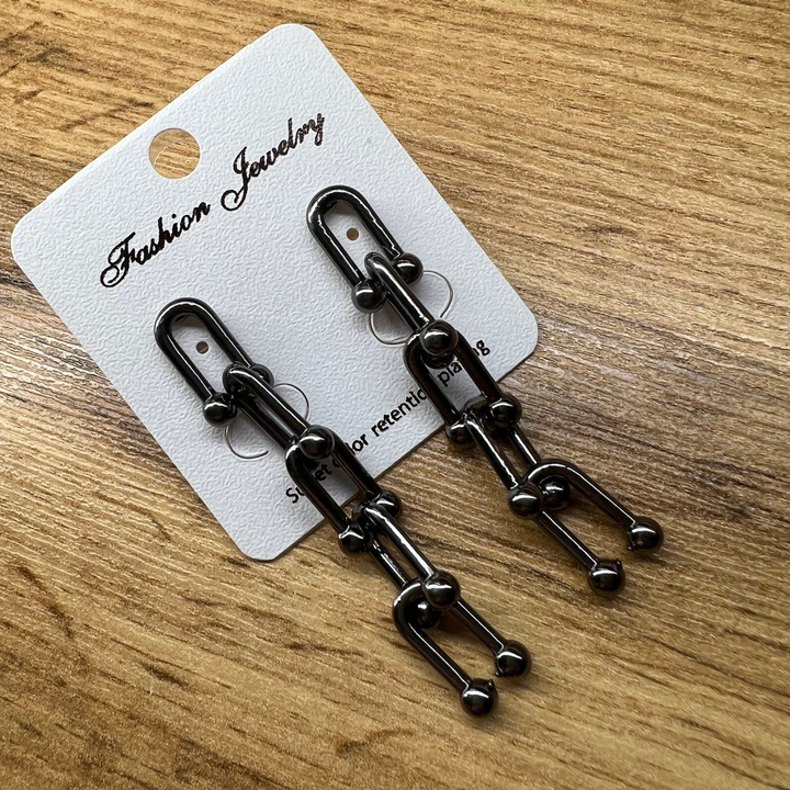 Серьги "Цепи" 5 звеньев узелки металл графитовый 5,5 см