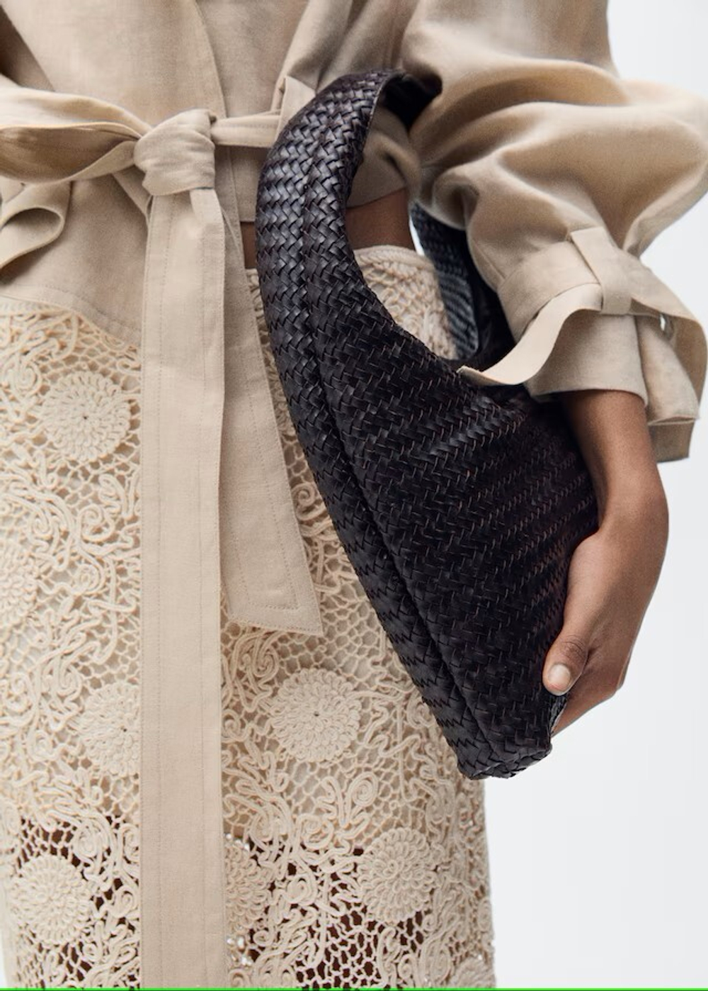 MANGO Длинная юбка c кружевом, экрю