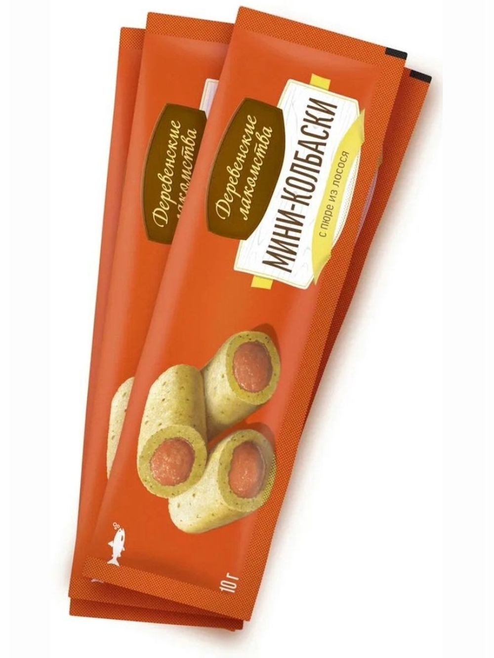 Мини-колбаски с пюре из лосося для кошек Деревенские лакомства (4х10г) набор из 10 упаковок по 40 гр