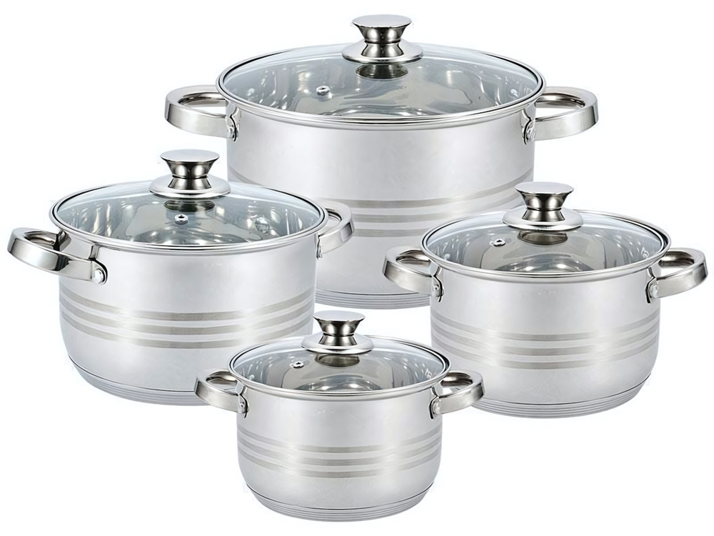 Набор кастрюль 4 предмета (1,5л, 2л, 3л, 5л) нерж, полые ручки, индукция, 4916