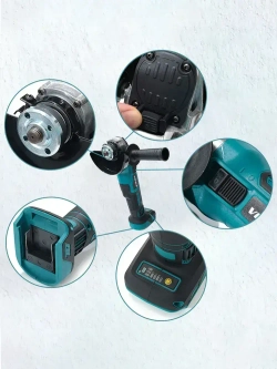 Болгарка аккумуляторная бесщеточная , УШМ 125 мм, плавный пуск с регулировкой до 11000 об/м, 800W, 2 АКБ и 1 ЗУ