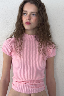 ZARA ТОП ИЗ ТРИКОТАЖА С РЕЛЬЕФНЫМ УЗОРОМ, РОЗОВЫЙ