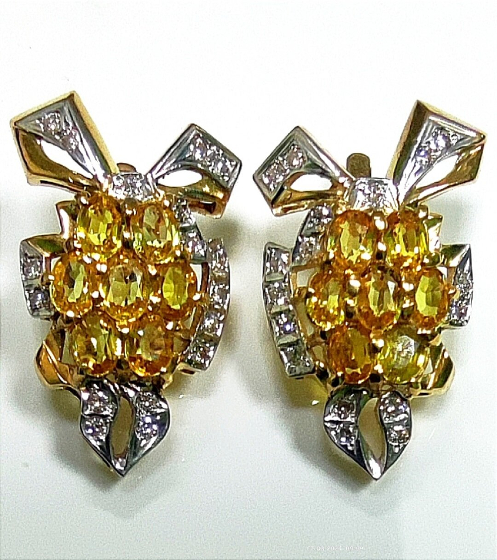 Серьги Эстерелла золото 750, бриллианты, жёлтые сапфиры