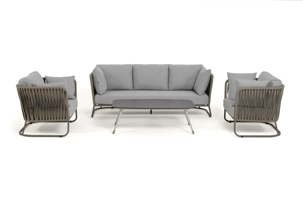 "Багамы" лаунж-зона 5-местная плетеная из роупа (веревки), каркас алюминиевый бежево-серый, роуп серо-коричневый