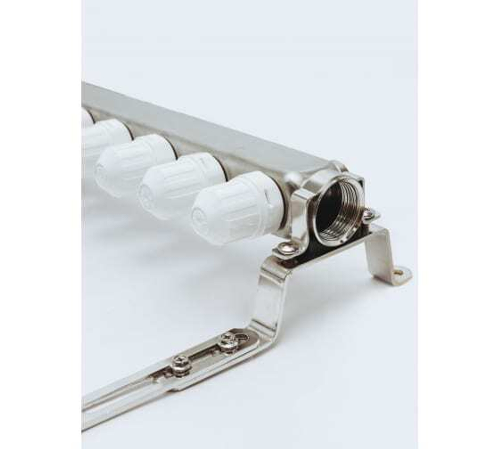 Коллекторная группа Grosseto с расходомерами 1"x¾" 7 выходов, нержавеющая сталь 10 бар универсальный кронштейн, автоматический воздухоотводчик