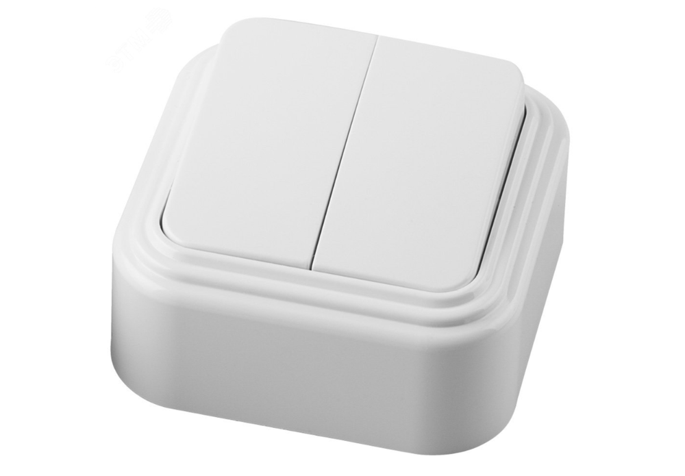 Двухклавишный выключатель STEKKER открытой установки, 250В 6А IP20 белый PSW06-22-20 VA 56-232-Б 32744