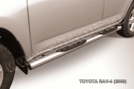 Пороги из нержавейки Toyota Rav-4 (2009-2010) d76 с проступями (черный цвет)