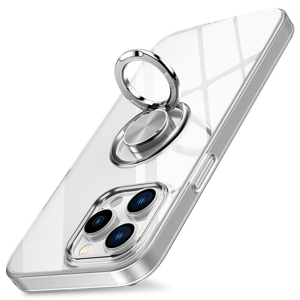 Чехол силиконовый с кольцом держателем для Samsung S21, прозрачный