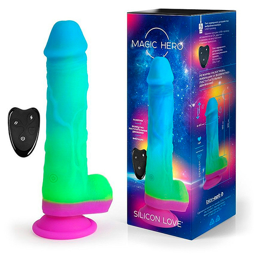 Яркий вибратор с возвратно-поступательными движениями и пультом ДУ 21см Bior Toys Magic Hero MH-13052