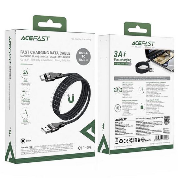 Кабель AceFast C11-04 USB-A - USB-C Magnetic Charging Data Cable 1.2 м (AF-C11-04-BK) Black