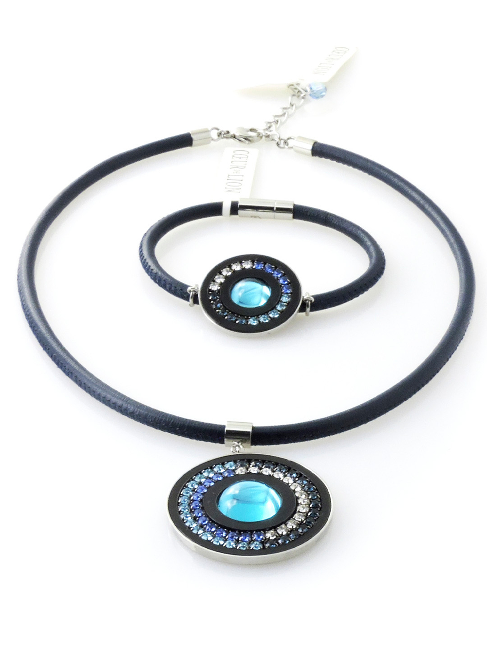 4697 Coeur de Lion браслет и темно-синее колье из кожи с кулоном из кристаллов Сваровски - Parfum.cash