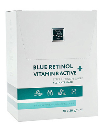 Альгинатная лифтинг-маска "Blue Retinol + Vitamin B Active" (блю ретинол плюс витамин Б) 30 гр*10 шт Beauty Stylе (упругость, тон, регенерация)