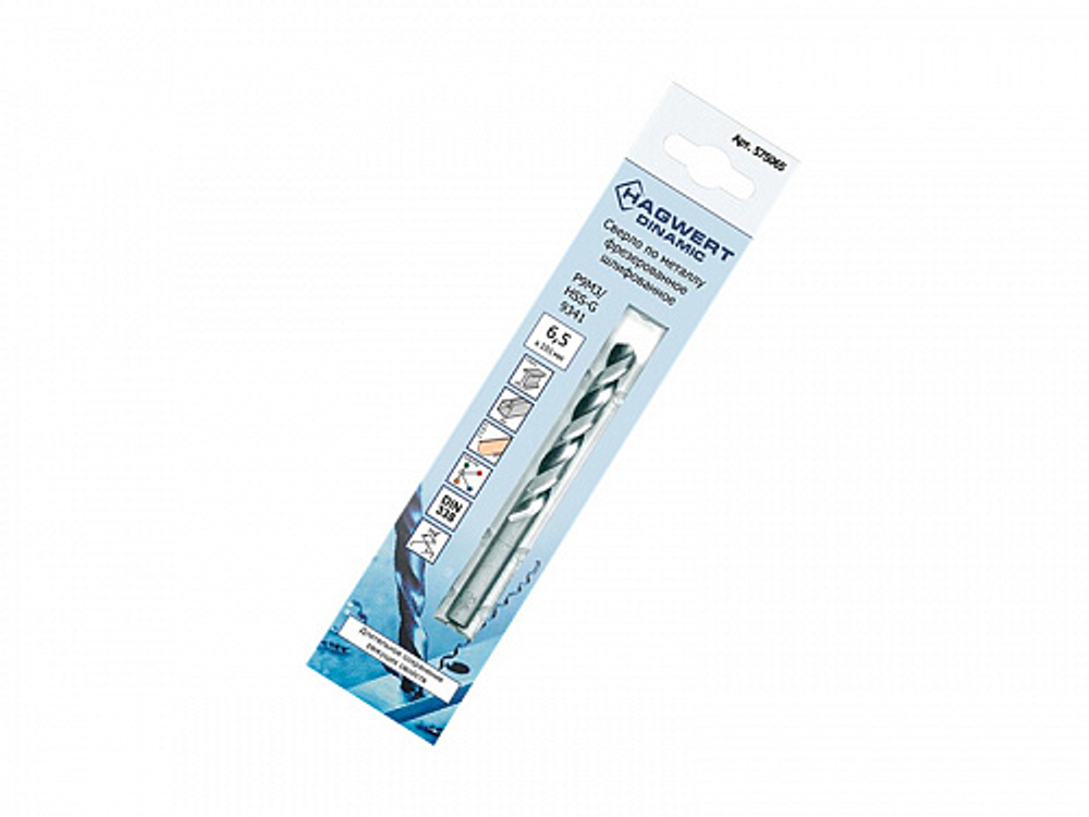 Сверло по металлу 6,5 х 101 мм ТИТАН, P9M3/HSS Dinamic-TIN фрез. "Hagwert" (1 шт) Hagwert