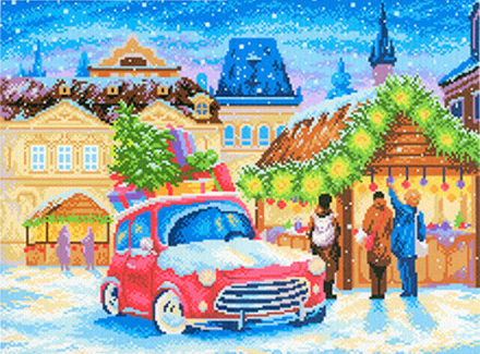 Рисунок-схема на канве для вышивания крестом "Рождественская ярмарка", 40 х 50 см / 30 х 40 см (Росс