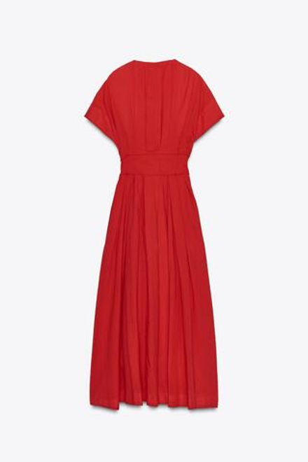 ZARA ПЛАТЬЕ МИДИ С ЗАЩИПАМИ — ZW COLLECTION, КРАСНЫЙ
