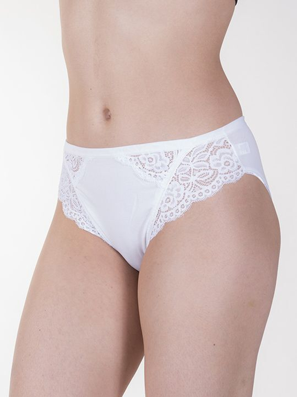 Женские трусики средней посадки из хлопка и кружевного полотна (Размер: L) (Цвет: черный)